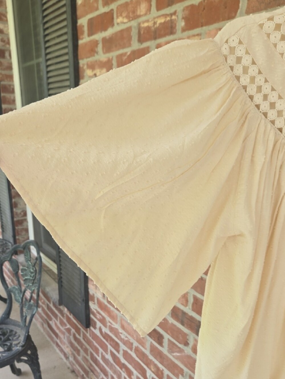 LOFT Cream Crochet-Yoke Button Front Blouse - Picture 5 of 8
